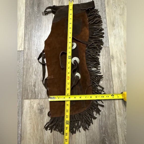 Equi-Grip Horse split suede leather fringed show chaps brown Size M - Picture 5 of 8